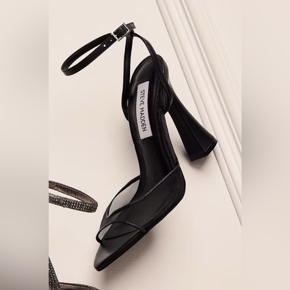 Steve Madden Black Mesh Strap Heels - Picture 7 of 9